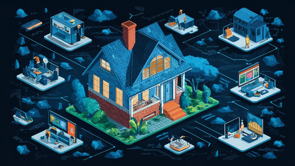 illustration of home networking, show how different application can be connected to a home